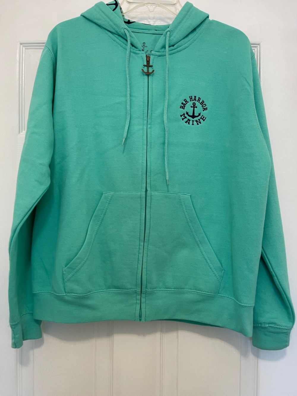 Bar Harbor Maine Anchor Zip-Up Hoodie in Seafoam